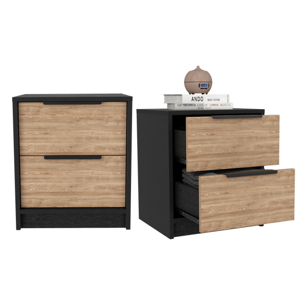 Mesa de Noche Wesley, Wengue y Miel, con Dos Cajones Organizadores ZF X2