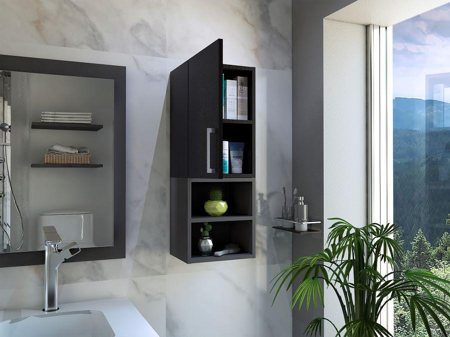 Gabinete De Baño Oporto X2, color Negro Y Plata Oscuro para Baño.