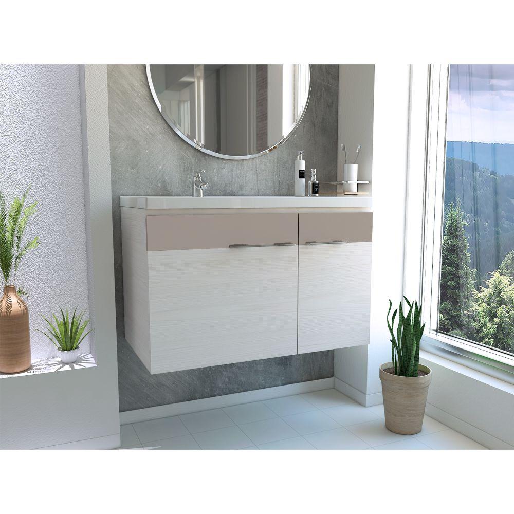 Mueble Lavamanos Elipse color Cocoa y Nevado para Baño.