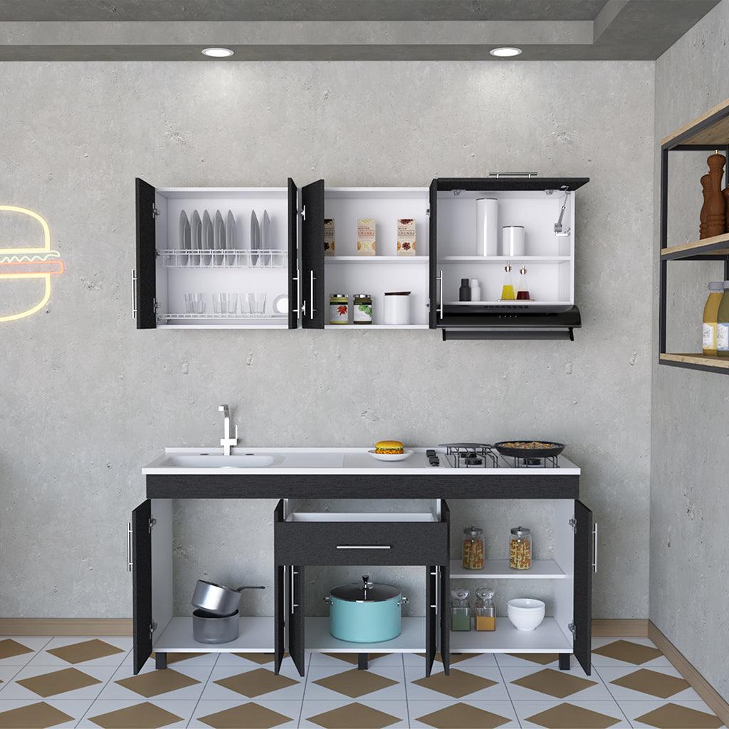 Mueble Multiusos Carson, Wengue y Blanco, Incluye Mesón Derecho En Acero Inoxidable - VIRTUAL MUEBLES