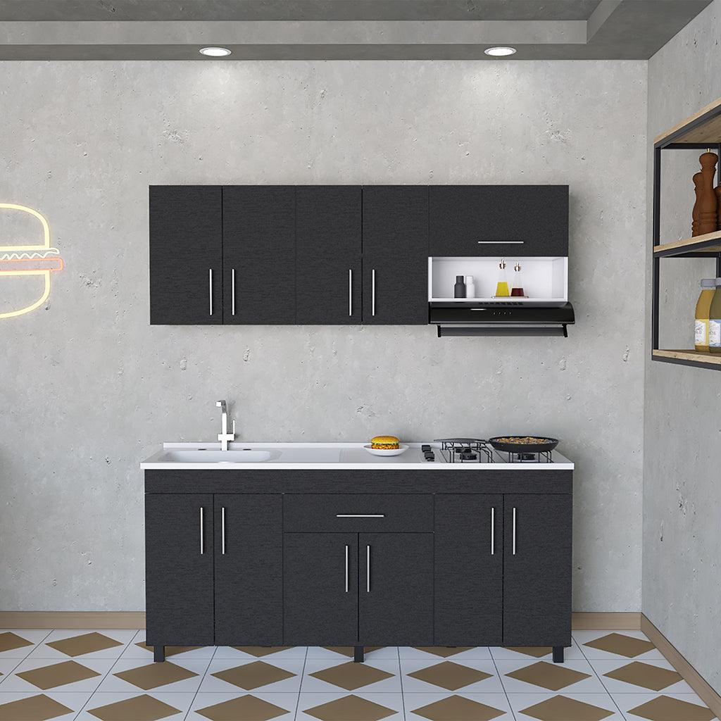 Mueble Multiusos Carson, Wengue y Blanco, Incluye Mesón Derecho En Acero Inoxidable - VIRTUAL MUEBLES