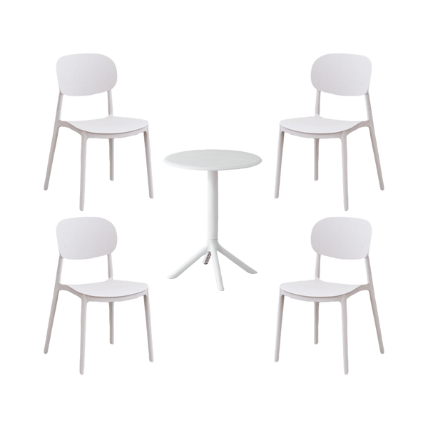 Combo Vertice, Incluye Mesa Redonda y 4 Sillas en Color Blanco