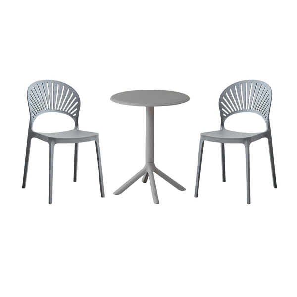 Combo Terra, Incluye Mesa Redonda y 2 Sillas en Color Gris Oscuro