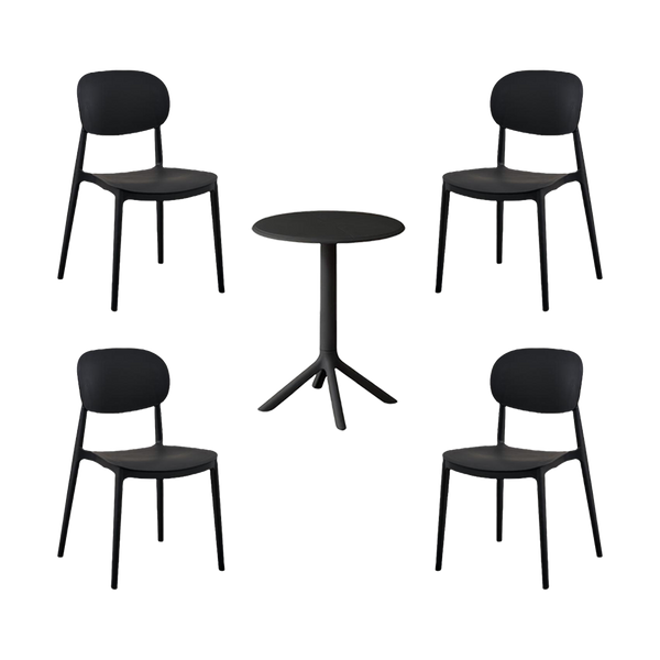 Combo Siena, Incluye Mesa Redonda y 4 Sillas en Color Negro
