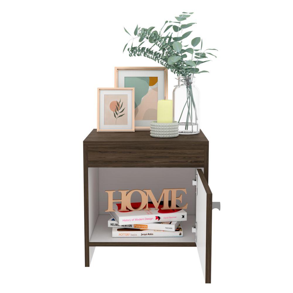 Mesa de Noche Tutto color Chocolate y Blanco para Habitación.