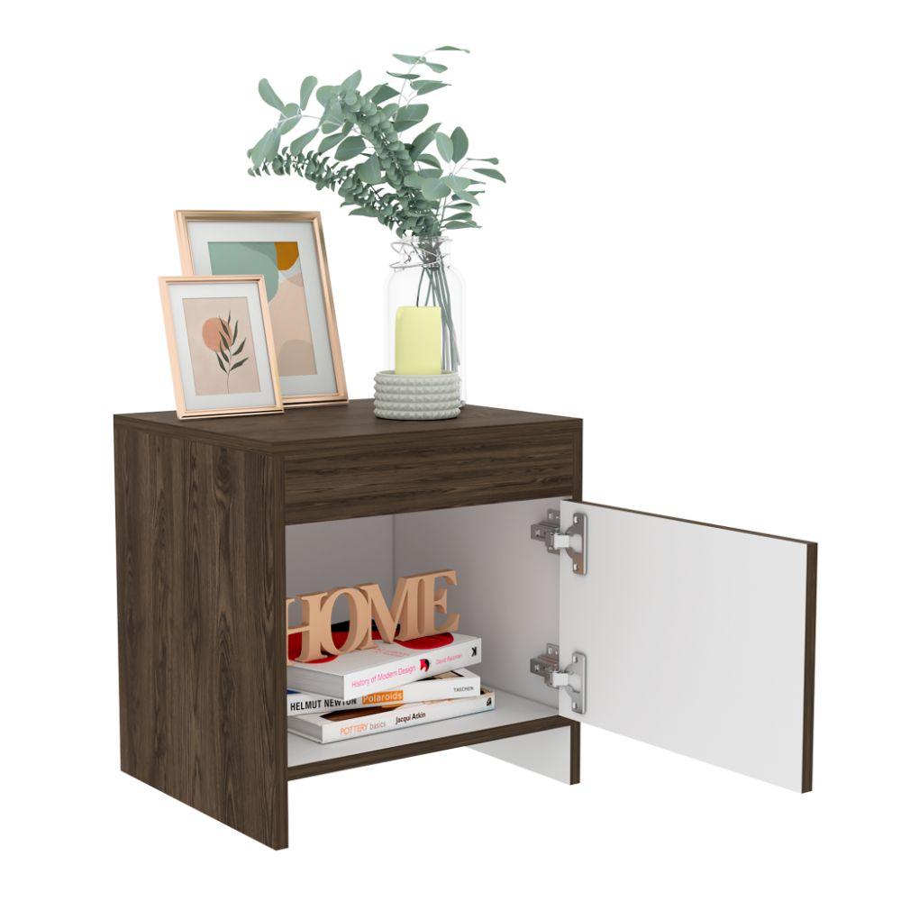 Mesa de Noche Tutto color Chocolate y Blanco para Habitación.