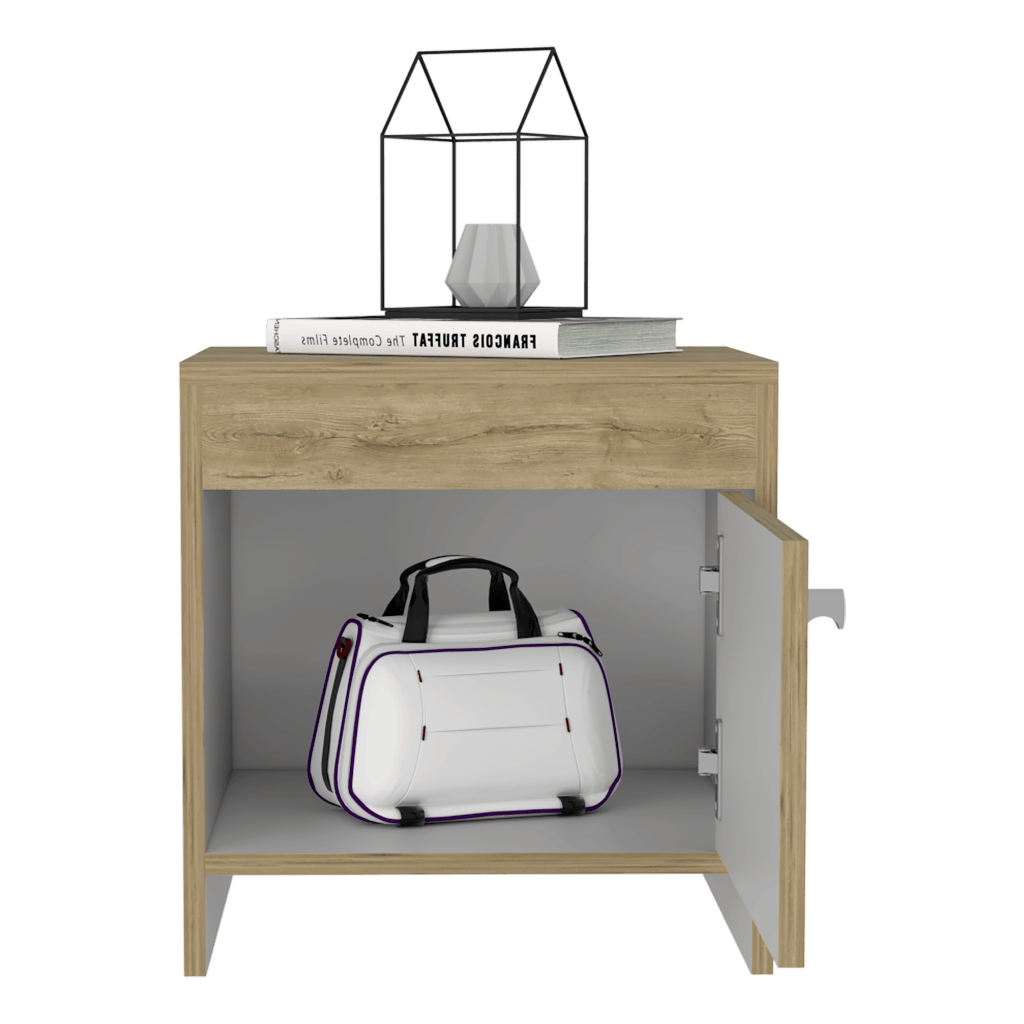 Mesa de Noche Tutto color Macadamia y Blanco Duqueza para Habitación.