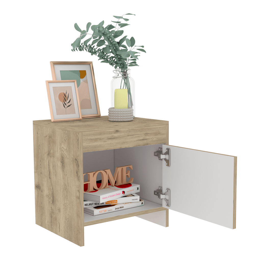 Mesa de Noche Tutto color Macadamia y Blanco Duqueza para Habitación.