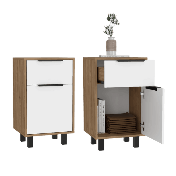 Mesa De Noche Kaia X2, color Miel Y Blanco Marqueza para Habitación.