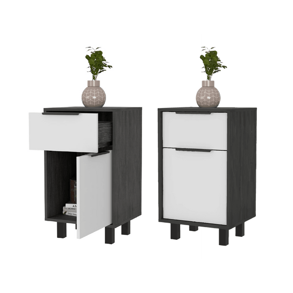 Mesa De Noche Kaia X2, color Roble Gris Y Blanco Marqueza para Habitación.