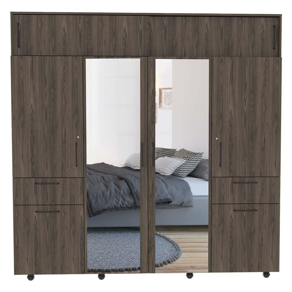Closet Vanguardia con Espejo color Chocolate y Wengue para Habitación.