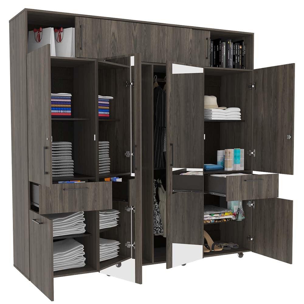 Closet Vanguardia con Espejo color Chocolate y Wengue para Habitación.
