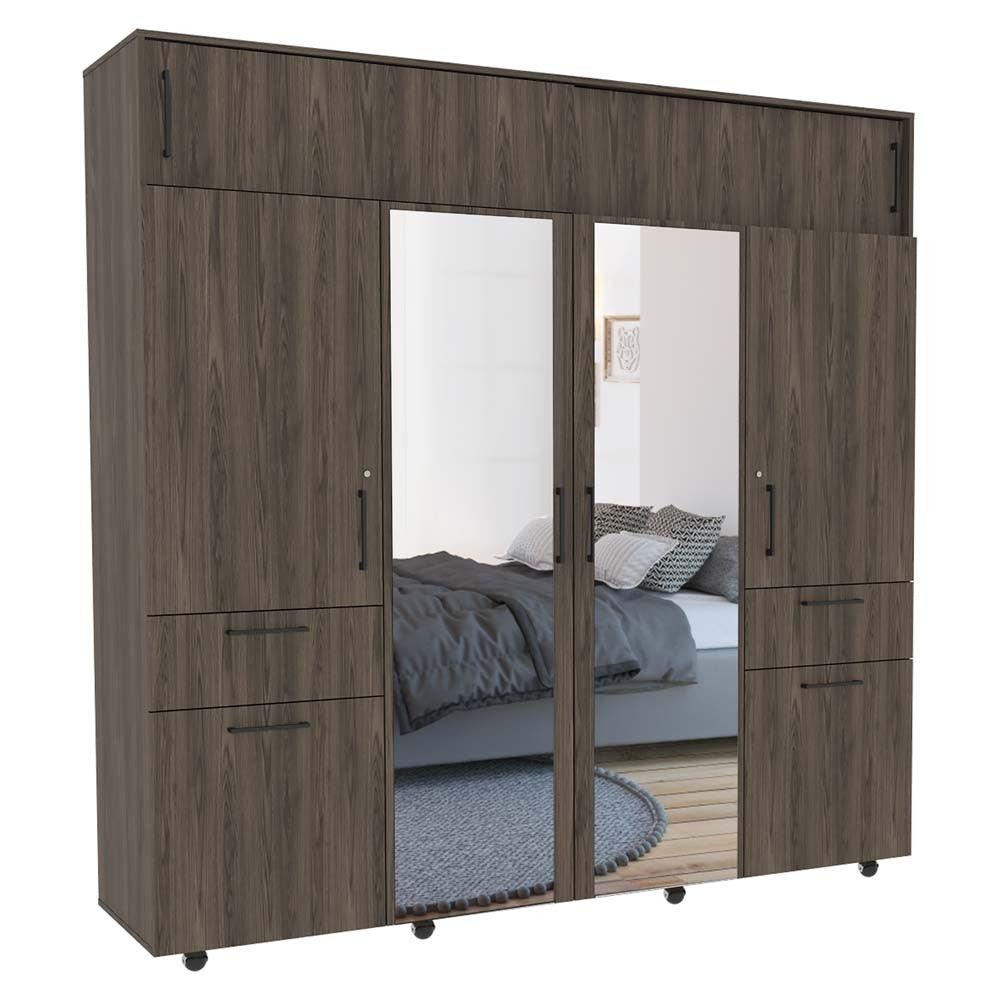 Closet Vanguardia con Espejo color Chocolate y Wengue para Habitación.
