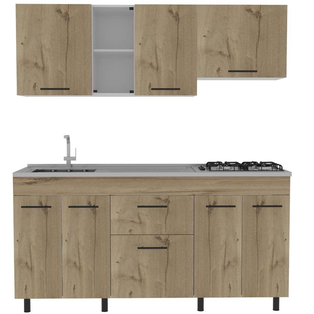 Cocina Integral Mason color Café claro y Blanco.