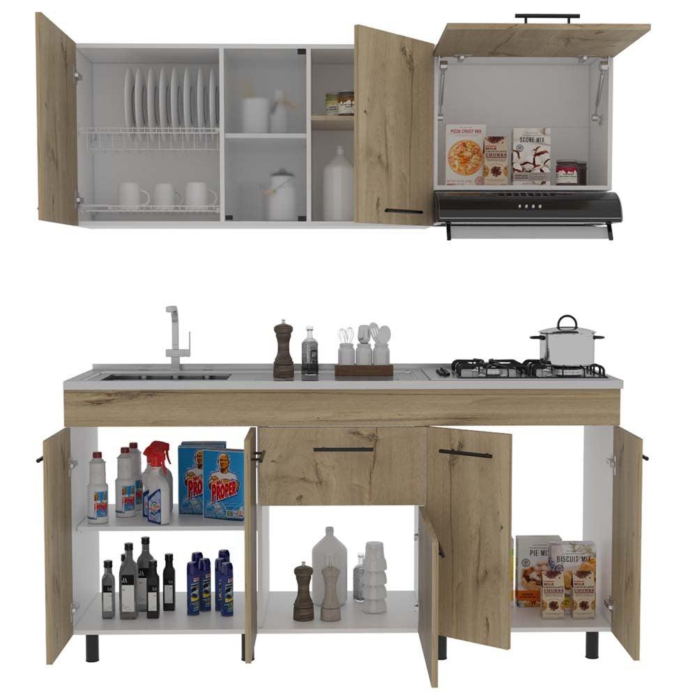 Cocina Integral Mason color Café claro y Blanco.