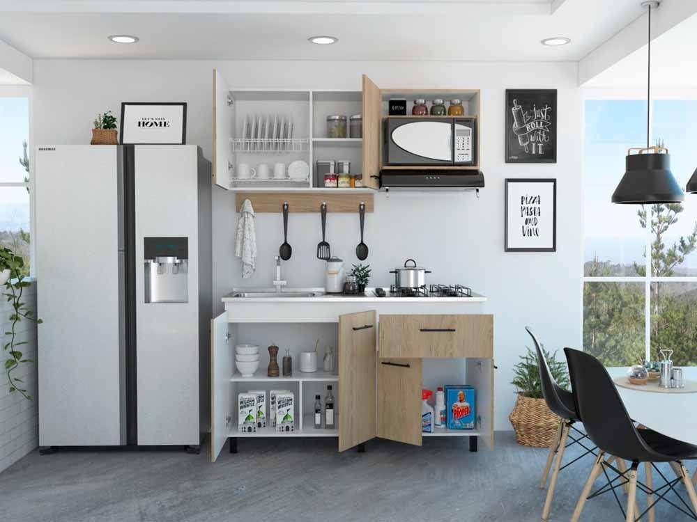 Cocina Integral Hamburgo color Beige y Blanco.