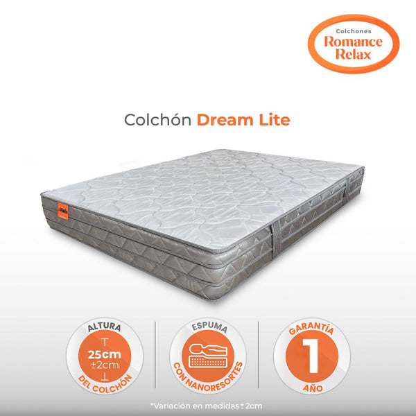 Colchón Romance Relax Dream Lite 100x190 Color Gris Claro y Blanco