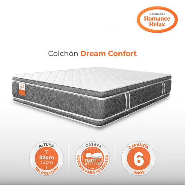 Colchón Romance Relax Dream Confort 200x200 Color Gris y Blanco