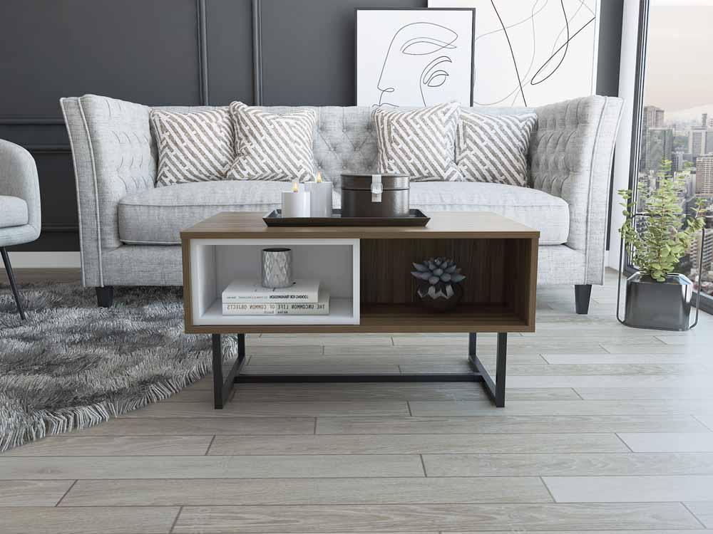 Mesa de Centro Amaranta color Castaño y Blanco para Sala.